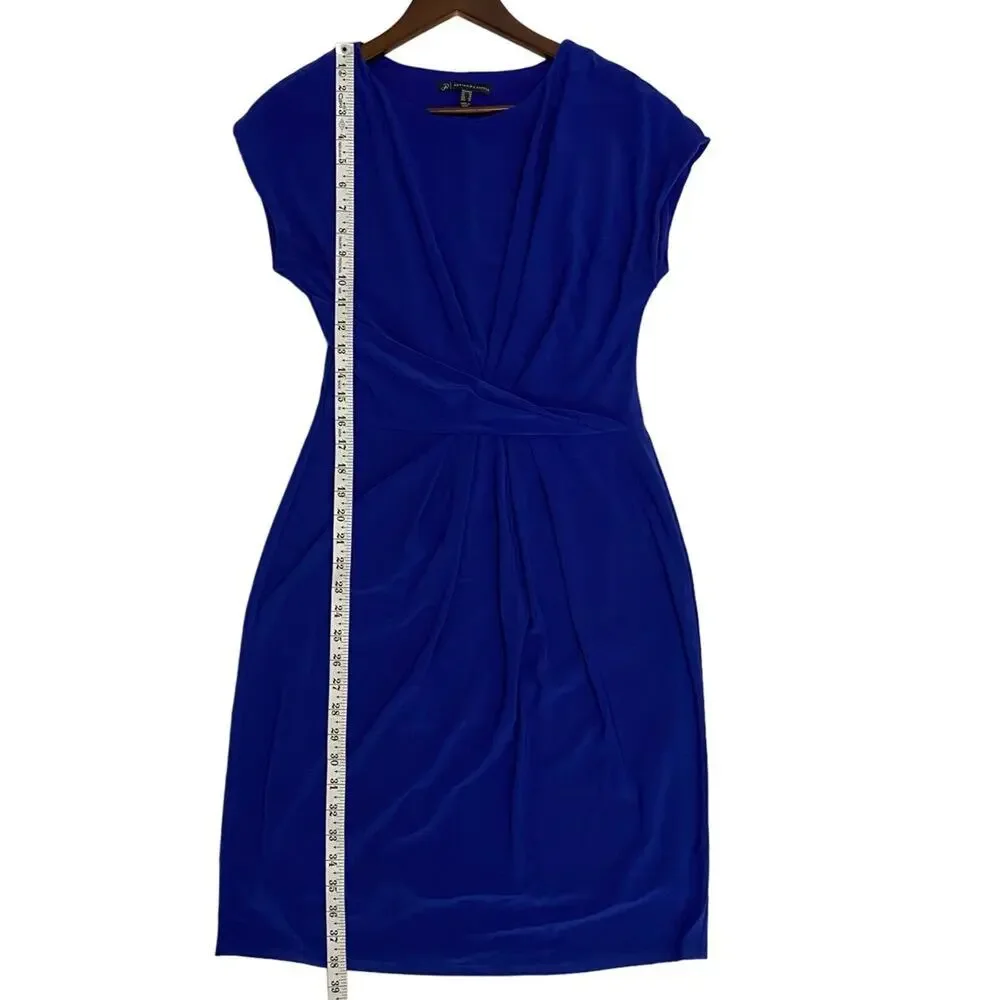 Adrianna Papell Blue Knee Length Dress Size 10 Ruched Waist Cap Sleeve Work - Picture 7 of 11